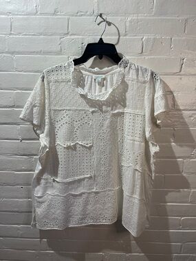 Sundance Eyelet Patchwork Short Sleeve Blouse